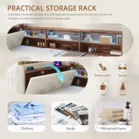 Velvet Pull-Out Sofa Bed Frame with Wooden Headboard Shelf, Convertible Daybed with Lift-Up Armrest Storage, 211L x 91W x 84H cm, Beige(m-5)