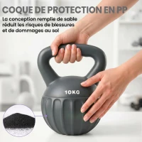 SPORTNOW Kettlebell 10 kg, Haltère avec Poignée Antidérapante, Haltère à Boule, Musculation, Entraînement, pour Gym, Gris(m-5)