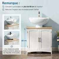 kleankin Meuble salle de bain sous lavabo à double portes avec étagères réglables, blanc et bois naturel(m-5)