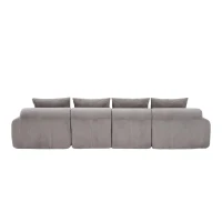 4-Seater Modular Cord Sofa with 2 Ottomans and Integrated Cup‑Holders, Corduroy Sectional Sofa for Living Rooms, 333L x 174W x 80H cm, Light Gray(m-11)