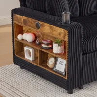 Multifunctional Corduroy Sofa Bed with Hidden Storage, LED-Lighted Guest Couch for Family Film Nights, 196L x 82W x 85H cm, Black(m-10)