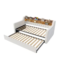 2-in-1 Beige Velvet Sofa Bed with Armrests and Storage Headboard, Space-Saving Daybed for Guest Room and Living Room, 201L x 107W x 80H cm, Beige(m-10)
