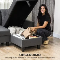 HOMCOM Hoekbank met slaapfunctie en opbergruimte, L-vormige slaapbank met chaise longue en verstelbare rugleuning voor de woonkamer(m-6)
