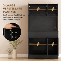 HOMCOM Buffetkeukenkast met werkblad, 6 deuren, hoge opbergkast met planken, zwart(m-6)