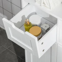 Kleanklin Armário de Casa de Banho com 2 Portas Prateleira Ajustável 2 Gavetas e Compartimento Aberto Móvel Auxiliar de Armazenamento para Sala de Estar Cozinha 60x30x108,8cm Branco(m-13)