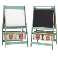 AIYAPLAY Tableau chevalet enfant ardoise double face tableau à craie rouleau papier 2 paniers 54 x 46,5 x 93 cm vert(m-1)