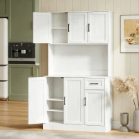 HOMCOM Buffet Haut Cuisine Moderne, 6 Portes, 1 tiroir, 1 Compartiment Ouvert, Étagères Réglables, 100 x 39,5 x 180,5 cm, Blanc(m-2)