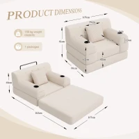 Convertible 1-Seater Sleeper Sofa with Tufted Corduroy Upholstery, Ideal Sofa Bed for Living Rooms and Small Spaces, 107L x 80W x 81H cm, Beige(m-3)