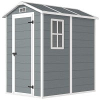 Outsunny Tuinschuur, Kunststof Tuinhuis met Vloer, Venster, Vergrendelbare Deuren, voor Tuin, 131B x 186D x 198H cm, Grijs