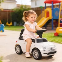 AIYAPLAY Voiture à pousser pour enfants 12-36 mois Licence Fiat avec musique, klaxon et coffre sous-siège en PP, Blanc(m-6)