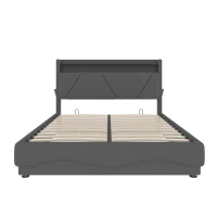 Space-Saving Upholstered Bed with Under-Bed Storage, Modern Bed Frame with Soft Velvet Fabric, 159L x 221W x 115.5H cm, Dark Gray(m-2)