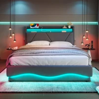 Space-Saving Upholstered Bed with Under-Bed Storage, Modern Bed Frame with Soft Velvet Fabric, 159L x 221W x 115.5H cm, Dark Gray(m-9)