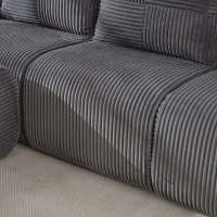 4-Seater Modular Cord Sofa with 2 Ottomans and Integrated Cup‑Holders, Corduroy Sectional Sofa for Living Rooms, 333L x 174W x 80H cm, Dark Gray(m-11)