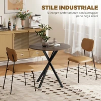 HOMCOM Tavolo da Pranzo Rotondo Stile Industriale con Gambe a Croce in Acciaio, Ø80x75 cm, Marrone(m-5)