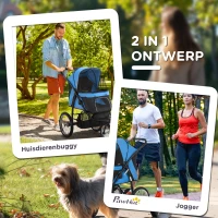 PawHut hondenkinderwagen, opvouwbaar, zonnescherm, gaasvenster, opbergmand, blauw, 111 x 58 x 107 cm(m-5)
