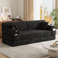 Cozy Sleeper Sofa with High-Density Foam and Soft Corduroy, Convertible Couch for Living Rooms and Small Spaces, 208L x 80W x 81H cm, Black(m-1)