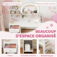 AIYAPLAY Coiffeuse pour enfants avec tabouret et miroir LED, table de maquillage pour 3 à 8 ans, 88,6 x 38,8 x 96,9 cm, blanc(m-6)