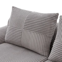 4-Seater Modular Cord Sofa with 2 Ottomans and Integrated Cup‑Holders, Corduroy Sectional Sofa for Living Rooms, 333L x 174W x 80H cm, Light Gray(m-10)