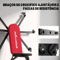 SPORTNOW Banco de Musculação Dobrável com Bandas de Resistência Encosto Ajustável Plano/Inclinado/Declinado e Extensão de Pernas(m-6)