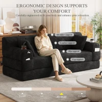 Cozy Sleeper Sofa with High-Density Foam and Soft Corduroy, Convertible Couch for Living Rooms and Small Spaces, 208L x 80W x 81H cm, Black(m-6)