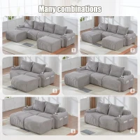4-Seater Modular Cord Sofa with 2 Ottomans and Integrated Cup‑Holders, Corduroy Sectional Sofa for Living Rooms, 333L x 174W x 80H cm, Light Gray(m-4)