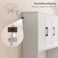 HOMCOM Keukenkast, 180,5 cm, voorraadkast, werkblad, kabeldoorvoer, verstelbare planken, MDF, Wit(m-7)