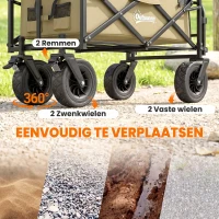 Outsunny Opvouwbare Bolderkar, 110 L, tot 100 kg, Telescopische handgreep, Stalen frame, 94 x 57 x 77-100 cm, Khaki(m-7)