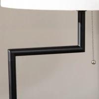 HOMCOM Lampada da Terra con Mensola Integrata in Bambù, Paralume in Tessuto Effetto Lino, Base in Acciaio, Nero e Beige(m-9)