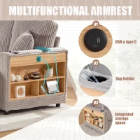 Multifunctional Corduroy Sofa Bed with Hidden Storage, LED-Lighted Guest Couch for Family Film Nights, 196L x 82W x 85H cm, Light Gray(m-6)