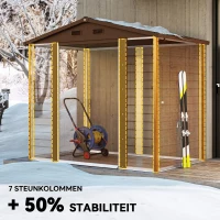Outsunny Tuinschuur, gereedschapsschuur, tuinhuis met ramen, weerbestendig, houtlook, staal, 152 x 235,7 x 208,7 cm, Bruin(m-5)