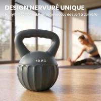 SPORTNOW Kettlebell 10 kg, Haltère avec Poignée Antidérapante, Haltère à Boule, Musculation, Entraînement, pour Gym, Gris(m-4)