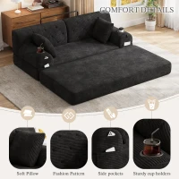 Cozy Sleeper Sofa with High-Density Foam and Soft Corduroy, Convertible Couch for Living Rooms and Small Spaces, 168L x 80W x 81H cm, Black(m-7)