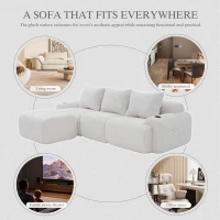 Corduroy Sectional Sofa with Built-in Cup Holders and Side Storage Pockets, 3-Seater Modular Sofa with Ottomans, 268L x 174W x 80H cm, Beige(m-7)