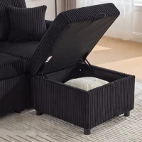 Multifunctional Corduroy Sofa Bed with Hidden Storage, LED-Lighted Guest Couch for Family Film Nights, 196L x 82W x 85H cm, Black(m-12)