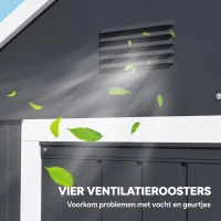 Outsunny Tuinhuis, metalen opbergschuur, dubbele deur, raam, 259x172x222 cm, grijs/wit(m-6)