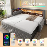Velvet Pull-Out Sofa Bed Frame with Wooden Headboard Shelf, Convertible Daybed for Living Rooms and Studio Flats, 211L x 91W x 84H cm, Dark Gray(m-5)