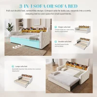 2-in-1 Beige Velvet Sofa Bed with Armrests and Storage Headboard, Space-Saving Daybed for Guest Room and Living Room, 201L x 107W x 80H cm, Beige(m-4)