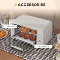 HOMCOM Mini-Oven Toaster, 1 Bakplaat, 1 Grillrooster, 10 L Capaciteit, Timerfunctie, 36,5 cm x 26 cm x 22 cm, Crèmewit(m-6)