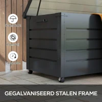 Outsunny Buiten opbergbox, tuinbox, kussenbox, weerbestendig, 4 wielen, 100 x 62 x 65 cm, Donkergrijs(m-5)