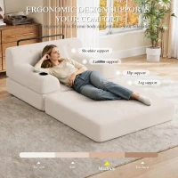 Convertible 1-Seater Sleeper Sofa with Tufted Corduroy Upholstery, Ideal Sofa Bed for Living Rooms and Small Spaces, 107L x 80W x 81H cm, Beige(m-8)