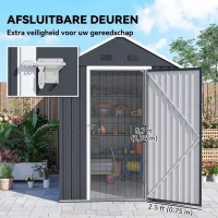 Outsunny Tuinhuis, metalen opbergschuur, dubbele deur, raam, 259x172x222 cm, grijs/wit(m-7)