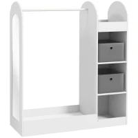 AIYAPLAY Appendiabiti per Bambini 3-8 Anni con Ripiani, 2 Scatole, Asta Appendiabiti e Specchio, Capacità 30 kg, Bianco(m-1)