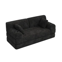 Cozy Sleeper Sofa with High-Density Foam and Soft Corduroy, Convertible Couch for Living Rooms and Small Spaces, 168L x 80W x 81H cm, Black(m-10)