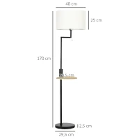 HOMCOM Lampada da Terra con Mensola Integrata in Bambù, Paralume in Tessuto Effetto Lino, Base in Acciaio, Nero e Beige(m-3)