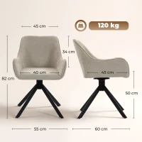 HOMCOM Conjunto de 2 Cadeiras de Jantar, Cadeira Giratória de Cozinha com Apoios de Braço, Estrutura Metálica para Sala de Estar e Sala de Jantar, Bege(m-3)