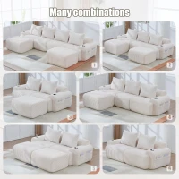 Corduroy Sectional Sofa with Built-in Cup Holders and Side Storage Pockets, 3-Seater Modular Sofa with Ottomans, 268L x 174W x 80H cm, Beige(m-4)