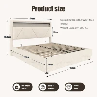 Space-Saving Upholstered Bed with Under-Bed Storage, Modern Bed Frame with Soft Velvet Fabric, 159L x 221W x 115.5H cm, Beige(m-3)