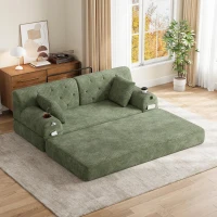 Cozy Sleeper Sofa with High-Density Foam and Soft Corduroy, Convertible Couch for Living Rooms and Small Spaces, 168L x 80W x 81H cm, Green(m-1)