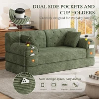 Cozy Sleeper Sofa with High-Density Foam and Soft Corduroy, Convertible Couch for Living Rooms and Small Spaces, 168L x 80W x 81H cm, Green(m-5)