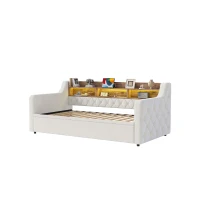 2-in-1 Beige Velvet Sofa Bed with Armrests and Storage Headboard, Space-Saving Daybed for Guest Room and Living Room, 201L x 107W x 80H cm, Beige(m-11)
